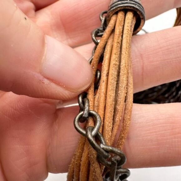 Chico’s black beaded layered multi-strand twisted necklace leather cord Chunky - Picture 8 of 11